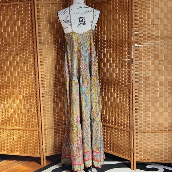 America & Beyond, Summer, Boho V-Neck Colorful Spaghetti Straps Long Maxi Dress - Picture 3 of 10